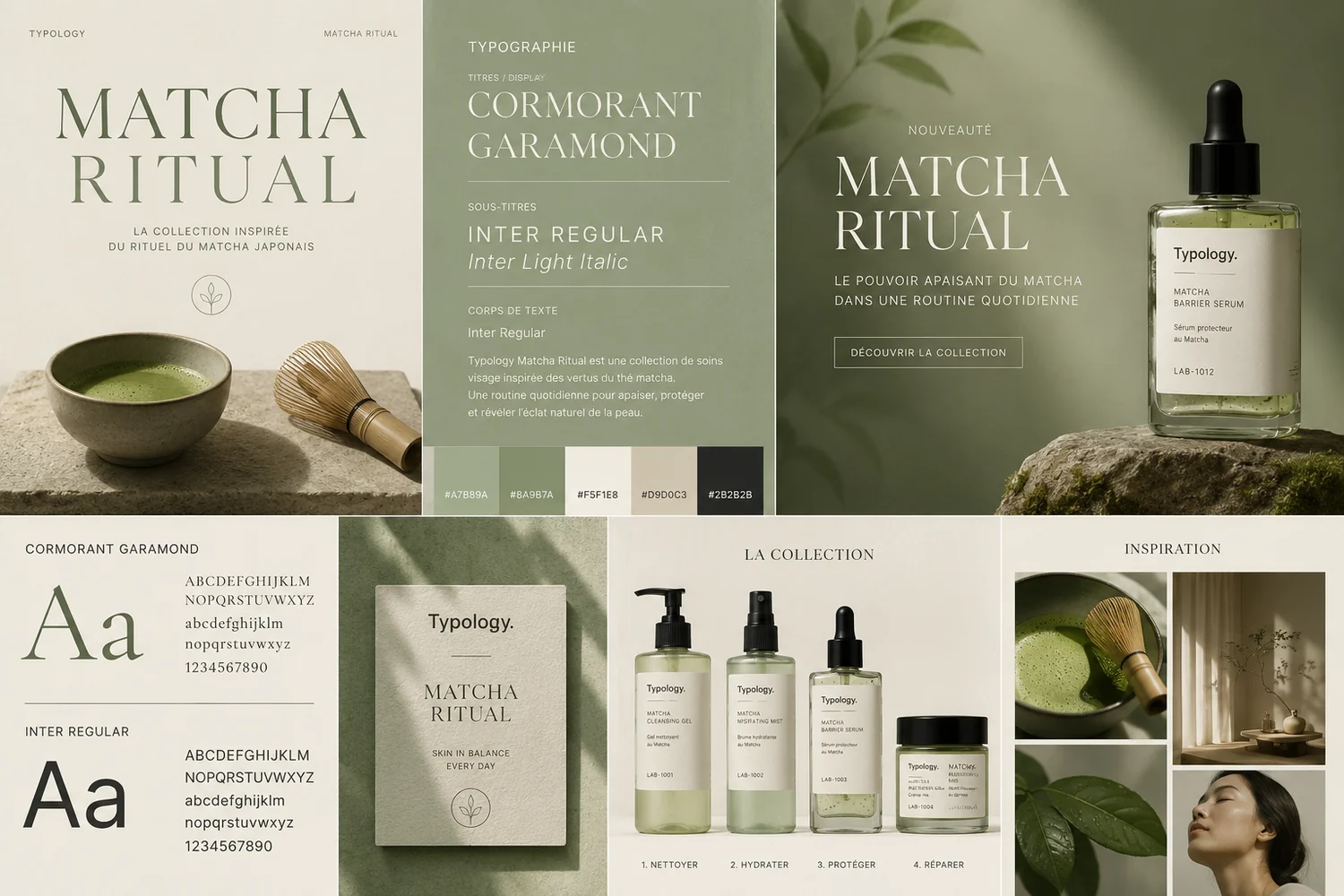 Moodboard Typology Matcha Ritual — univers visuel, palette et typographie